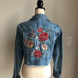 Rose embroidered jean jacket